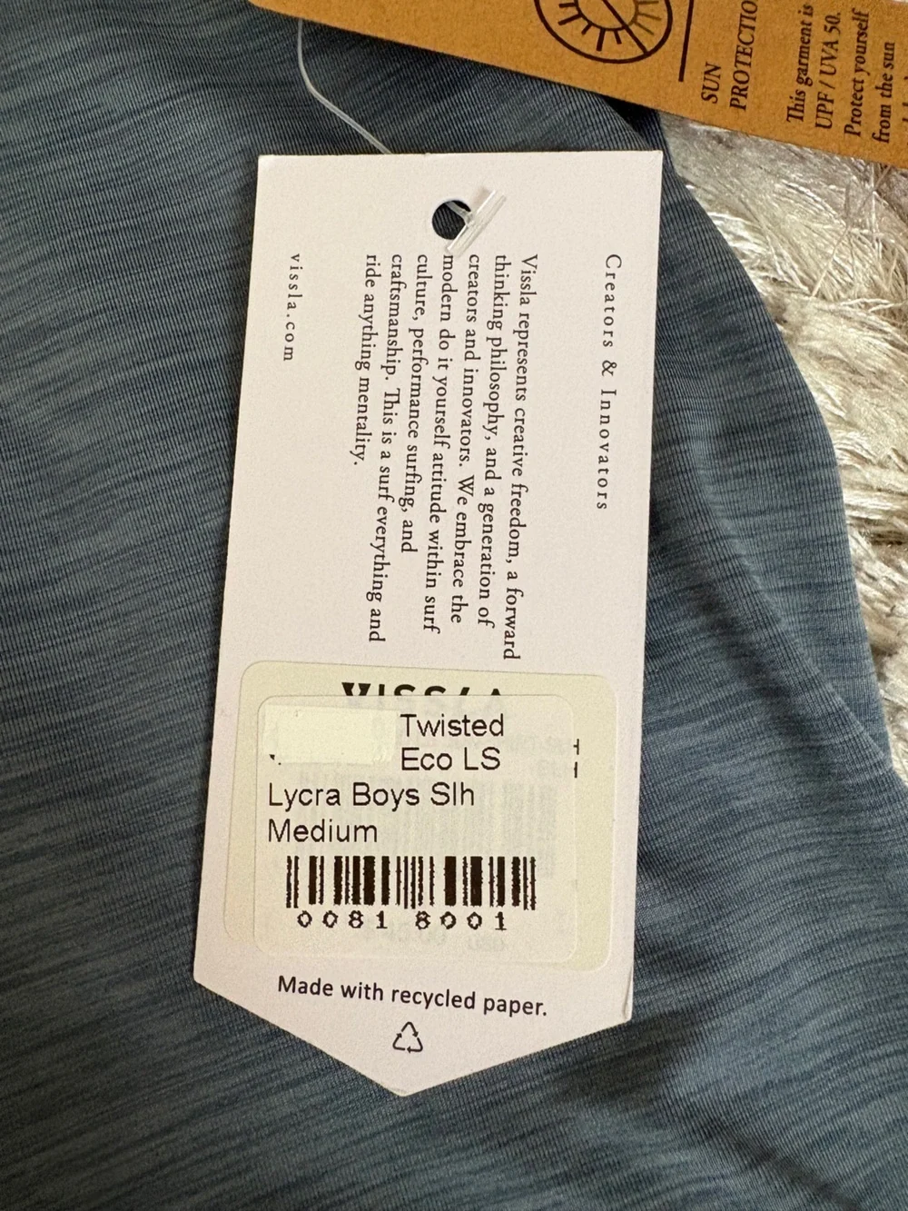 Vissla- YOUTH TWISTED ECO LS SUN SHIRT- Sz M, Slate Heather, NWT